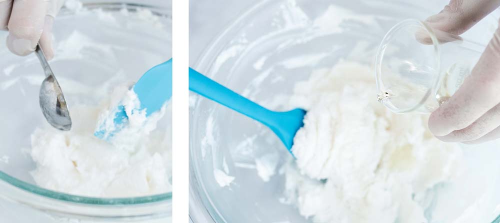 Adding coconut oil and fragrance oil to whipped bath soap